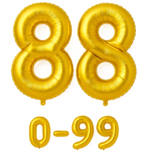 Luftballon 88 Gold | 80 cm Zahlenballon | Folienballon mit Luftröhrchen | Zahlenluftballon für Geburtstag, Jubiläum, Hochzeit, Party & Events | Helium oder Luft | Ballon Zahl | Geburtstagsdeko von brand promotion