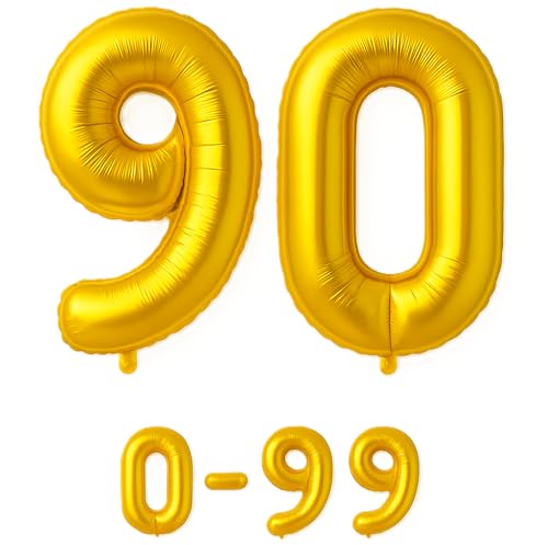 Luftballon 90 Gold | 80 cm Zahlenballon | Folienballon mit Luftröhrchen | Zahlenluftballon für Geburtstag, Jubiläum, Hochzeit, Party & Events | Helium oder Luft | Ballon Zahl | Geburtstagsdeko von brand promotion