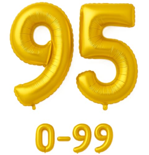 Luftballon 95 Gold | 80 cm Zahlenballon | Folienballon mit Luftröhrchen | Zahlenluftballon für Geburtstag, Jubiläum, Hochzeit, Party & Events | Helium oder Luft | Ballon Zahl | Geburtstagsdeko von brand promotion