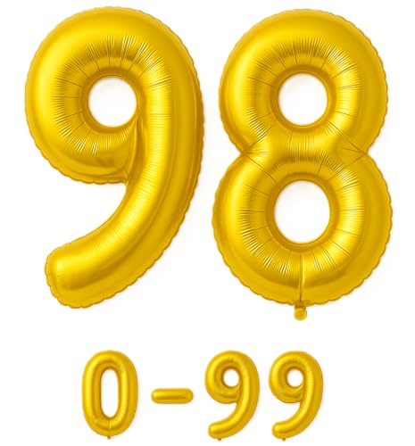 Luftballon 98 Gold | 80 cm Zahlenballon | Folienballon mit Luftröhrchen | Zahlenluftballon für Geburtstag, Jubiläum, Hochzeit, Party & Events | Helium oder Luft | Ballon Zahl | Geburtstagsdeko von brand promotion
