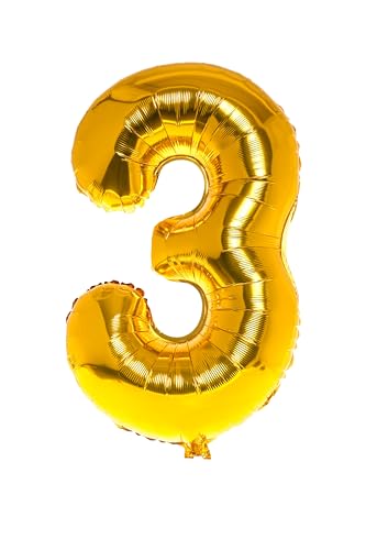 Hochwertiger Folienballon Zahl 3 in Gold | 80 cm großer Ballon mit Luftröhrchen | Perfekt für Geburtstag, Jubiläum, Party & Events | Auch mit Helium nutzbar | Goldfarbene Zahlenballons Deko von brand promotion