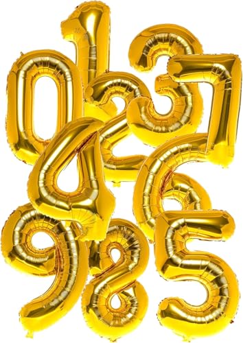 Hochwertiger Folienballon Zahlen in Gold | 80 cm großer Ballon mit Luftröhrchen | Perfekt für Geburtstag, Jubiläum, Party & Events | Auch mit Helium nutzbar | Zahlenballons Deko (Set 0-9, 1, Stück) von brand promotion