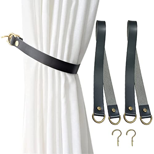SCRTB Raffhalter aus Leder, 2 Stück, Vorhang-Raffhalter, für Büro, Wohnzimmer, Café, Balkon, Vorhangschnalle, dekorativ (schwarz) von JfwuHap