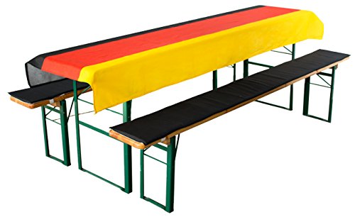 Brandsseller Bierbankauflagen-Set gepolstert 3tlg. Tischdecke Deutschlandfahnen-Design 240x90cm | Bank 220x25x1,6cm – Schwarz von Brandsseller