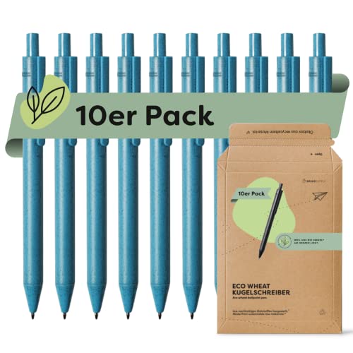 brandsupply® ECO WHEAT 10er SET – nachhaltiger Kugelschreiber aus Weizenstroh – hochwertige Kullis für weiches Schreiben - mit auswechselbarer Mine in blau (Farbe Blau) von brandsupply