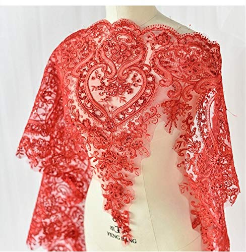 3D-Spitzenapplikation mit Blumenapplikation, Paillettenbesatz, ideal für DIY dekoriertes Handwerk Nähen Kostümabend Braut Top A7 rot von bridallaceuk