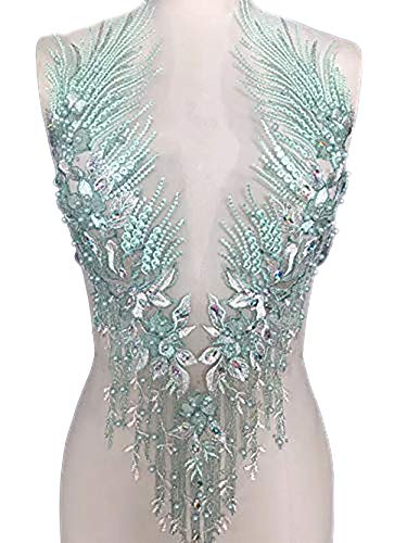 Spitzenapplikation 3D mit Perlen bestickt, Blumen, Strass, Besatz-Patches, ideal für Handarbeiten, Ausschnitt, Mieder, Hochzeit, Braut und Ballkleid - A2AB A mint von bridallaceuk