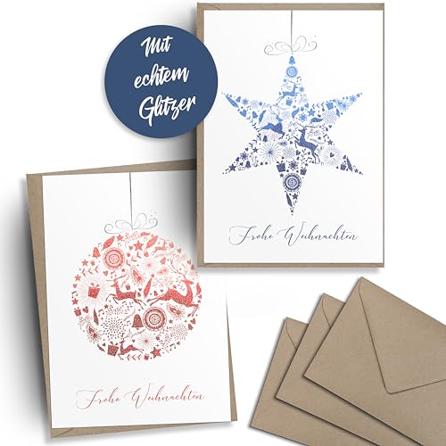 Weihnachtskarten mit Umschlägen aus Kraftpapier - 20 Stück | Mit Glitzer veredelt | Familie, Freunde & geschäftlich | Weihnachtskarten-Set Nostalgie schlicht Klappkarten mit Umschlag Set edel Natur Weihnachtskarten mit Umschlägen aus Kraftpapier - 20 Stück | Mit Glitzer veredelt | Familie, Freunde & geschäftlich | Weihnachtskarten-Set Nostalgie schlicht Klappkarten mit Umschlag Set edel Natur von brint.