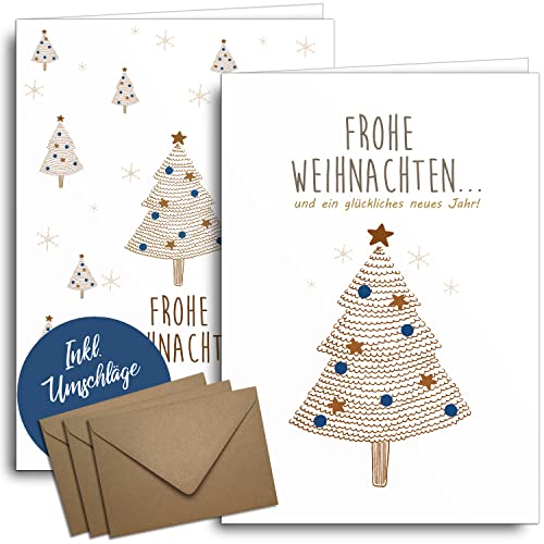 brint. Weihnachtskarten mit Umschlägen aus Kraftpapier 20 Stück Nordischer Wald Für Familie Freunde geschäftlich WeihnachtskartenSet modern schlicht Klappkarten mit Umschlag Set edel Blau von brint.