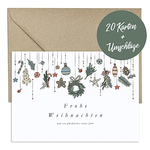 Veredelte Premium Weihnachtskarten -Set schlicht & edel mit Umschlägen aus Kraftpapier - 20 Stück | A6 exklusiv Klappkarten, geschäftlich team modern einfach elegant von brint.