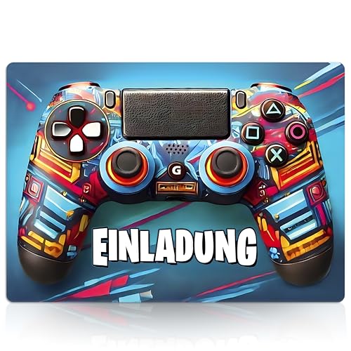 brint. 12x Einladungskarten Kindergeburtstag Junge & Mädchen | Gaming | Controller Design für coole Gamer | Geburtstagseinladungen zur Party-Einladungen für Jungen zum Geburtstag Kinder Game von brint.