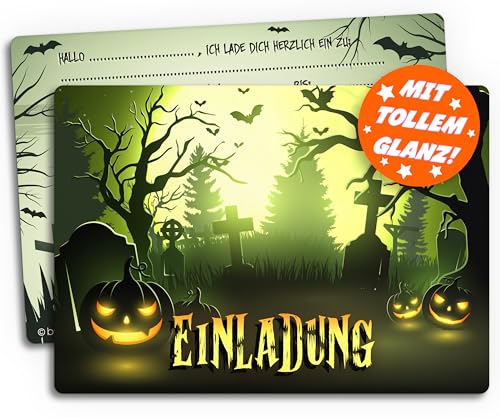 brint. 12x Halloween Einladungskarten für eine schaurig schöne Halloween-Party | Friedhof des Grauens | Einladung für Grusel-Party Kindergeburtstag Geburtstag Kinder-party Einladungen Erwachsene Te von brint.