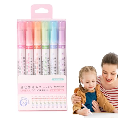 CURVE HOLLIGERSPENSE SET - 6 -miger Marker -Stift, Kreative Schreibwerkzeuge Zum Schreiben Und Zeichnen | Dekorative Kurvenstifte Für Erwachsene, Jugendliche, Kinder, Lustige Malvorlagen Accessoire von brooksnaji