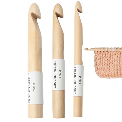 Häkelnadel Holz Häkelwerkzeug Quadrat Hand Häkeln Werkzeug | 15M / 20/25mm Ergonomische Häkelnadeln mit Etui für schwache Hände Lange Häkelnadeln von brooksnaji