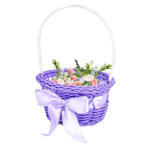 Hochzeitskorb aus gewebtem Rattan | Aufbewahrungsbehälter für runde Rattanblüten – gewebter dekorativer Picknickkorb mit Griff für Zubehör von brooksnaji