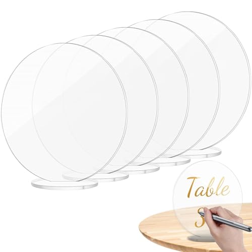 Tischnummer Acryl, Acrylkarten - Transparente Tischdeko aus transparenter Acrylfolie Dekoration 5 Stück | Runde Tischnummern Hochzeitsschilder für Veranstaltungen von brooksnaji