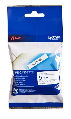 brother Beschriftungsband M-K223 / 9 mm / Druck blau / Band weiß / für brother P-touch 55, 60, 65, 75, 80, 85, 90, 110, BB4, mini-tech von brother