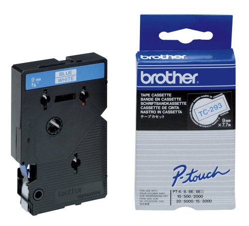 brother Beschriftungsband TC-293 / 9 mm / Druck blau / Band weiß / für brother P-touch 8e, 500, II, 2000, 3000, 5000 von brother