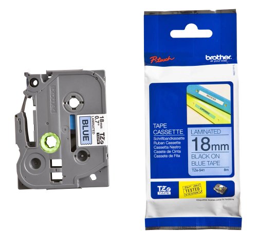 brother Beschriftungsband TZe-541 / 18 mm / Druck schwarz / Band blau / für brother P-touch 210E, 220, 300, 310, 340, 340C, 350, 540, 540C, 550, 1750, 18R, 1800, 1800E, 1830VP, 1850, 1950VP, 2030VP, 2100VP, 2400, 2400E, 2420PC, 2430PC, 2450, 2450DX, 2460, 2470, 2480, 2500PC, 2700VP, 2730VP, 3600, 7500VP, 7600VP, 9200PC, 9200D... von brother