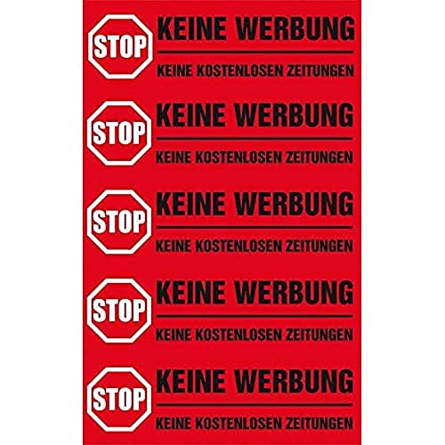 bsb Etiketten - Warnhinweis gegen Werbung - Stickerbogen in 7,8 x 12,5 cm - 5 rote Hinweis Sticker - Keine kostlosen Zeitungen - für den Briefkasten von bsb