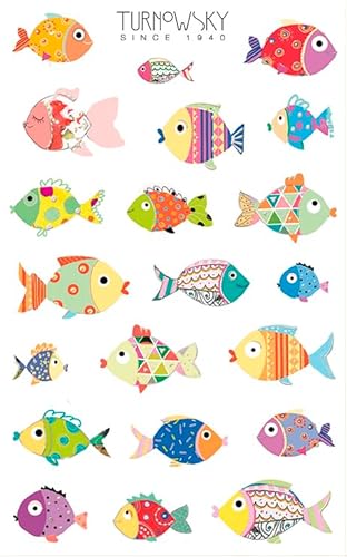 bsb Sticker - Aufkleber Turnowsky Kollektion mit bunten Fischen - kleine selbstklebende Einzelsticker - in 7,8 x 12,5 cm - zum Verzieren und Dekorieren von bsb
