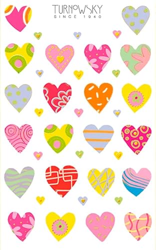bsb Sticker Turnowsky mit bunte Herzen - Aufkleber in 7,8 x 12,5 cm - kleine Sticker mit Gold-Effekten - Aufkleber zum Dekorieren und Verzieren von bsb