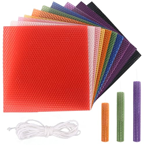 10 Farben Bienenwachsplatten, Bienenwachs-Kerzenherstellungsset für Kerzen, Wachsplatten, für Bienenwachs Kerzenherstellung, für Handwerkliche Geschenke, Eltern Kind-Bastelaktion (20x20cm) mit Kerzend von bssmmai