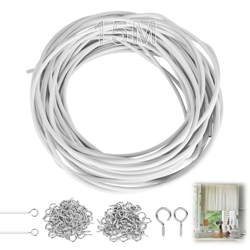 15m Gardinenseil Gardinendraht Vorhang Seil Vorhangdraht Vorhangseil Kunststoffbeschichteter Vorhang Seilspannsystem mit 50 Paar Haken Schraubenösen für Netzvorhang Vorhänge Duschvorhänge DIY 15m Gardinenseil Gardinendraht Vorhang Seil Vorhangdraht Vorhangseil Kunststoffbeschichteter Vorhang Seilspannsystem mit 50 Paar Haken Schraubenösen für Netzvorhang Vorhänge Duschvorhänge DIY von bssmmai