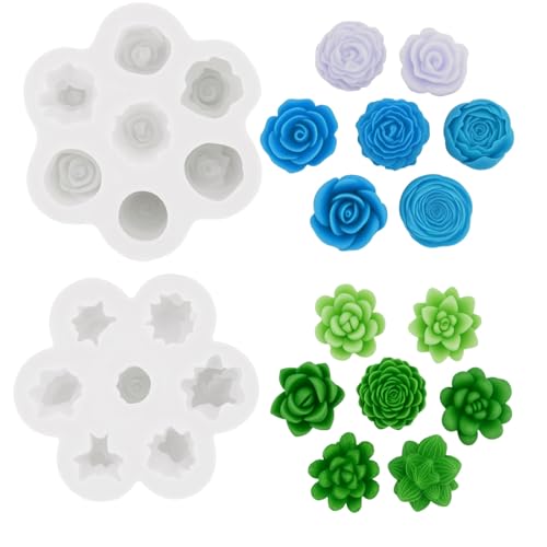 bssmmai 14 Teiliges Silikonform Sukkulenten 3D Kerzenform Blumen Silikonformen Gießformen Epoxidharz Formen Molds für die Herstellung von handgefertigten Duftkerzen Seifen Schokolade von bssmmai