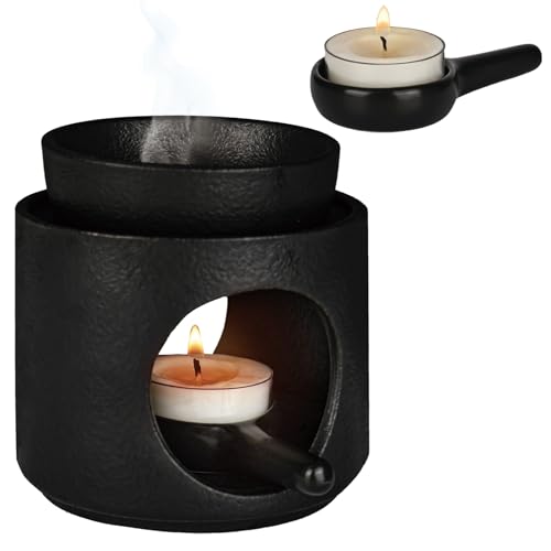 bssmmai 2 in 1 Duftlampe für ätherische öle Teelicht, Duftöl Lampe Keramik Schwarz mit Teelichthalter, Aromalampe, Stövchen für Duftöle, Räucherstövchen für Aromatherapie und Dekoration von bssmmai