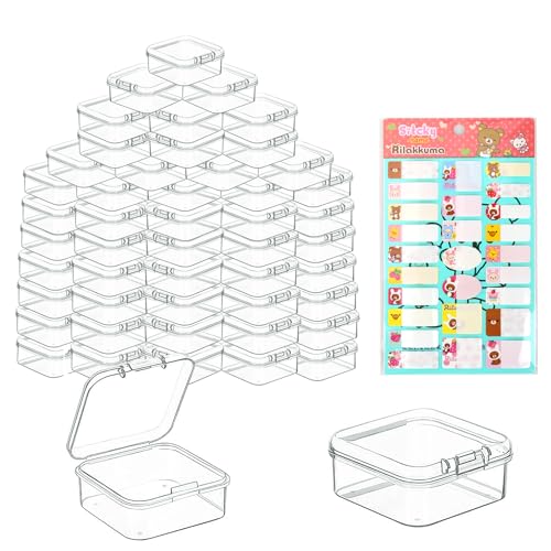 bssmmai 48 Stück Kleine Kunststoffbox 4.5 * 4.5 * 1.8cm Aufbewahrungsbox mit Deckel Square Leere Mini Sortierboxen Transparent Aufbewahrungsbehälter für Perlen Schrauben Sortierbox Bastelzubehör von bssmmai