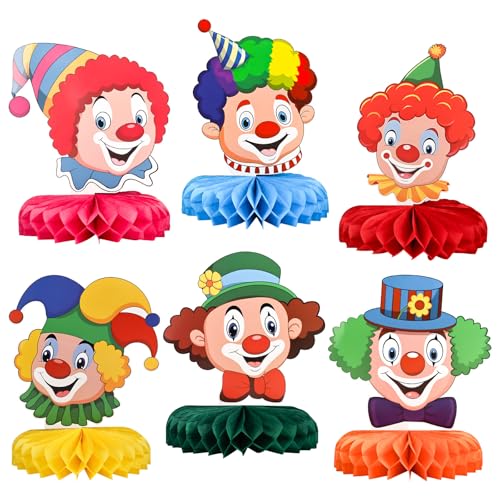 bssmmai 6 Stück Clown Tischdeko Karneval, Clown Deko mit Bienenwaben, Karneval Dekoration Party, 3D Tischdeko Fasching, Faschingsdeko Tisch Figuren, Karnevalsdeko Set von bssmmai