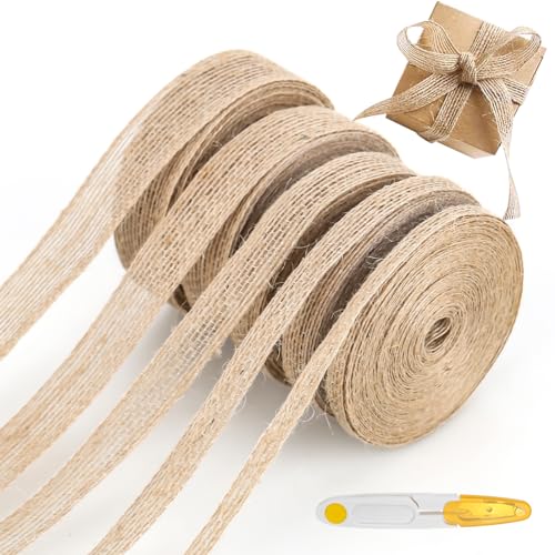 bssmmai Juteband 5 Rollen Jute Band Vintage Geschenkband Valentinstag Hessisches Stoffband für DIY Handwerk Jahrestag Muttertag Deko Hochzeit Party Basteln 0,6/1/1,5/2/2,5cm Breite von bssmmai