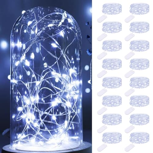 【16 Stück】 LED Lichterkette mit Batterie Klein, 2M 20LED Silberdraht Mini Lichterkette Batteriebetrieben, Micro Lichterkette Draht Wasserdichte für Weihnachten Hochzeit Party Innen Deko, Kaltes Weiß 【16 Stück】 LED Lichterkette mit Batterie Klein, 2M 20LED Silberdraht Mini Lichterkette Batteriebetrieben, Micro Lichterkette Draht Wasserdichte für Weihnachten Hochzeit Party Innen Deko, Kaltes Weiß von btfarm