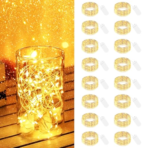 【16 Stück】 LED Lichterkette mit Batterie Klein, 2M 20LED Silberdraht Mini Lichterkette Batteriebetrieben, Micro Lichterkette Draht Wasserdichte für Weihnachten Hochzeit Party Innen Deko, WarmWeiß von btfarm