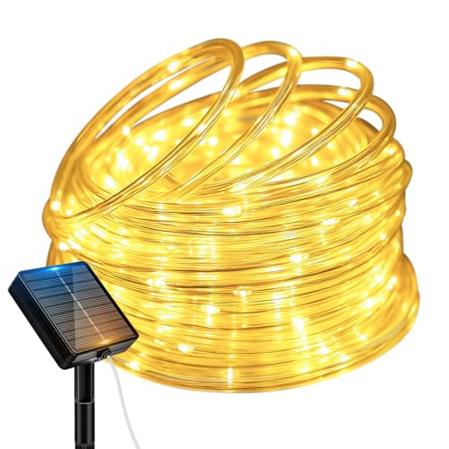 Btfarm Solar Lichterschlauch Aussen Wetterfest, 10M 100 LED Solar Lichtschlauch Outdoor IP65 Wasserdicht, 8 Modes Lichterkette Außen Solar für Garten Terrasse Zaun Hof Weihnachten Party Deko, Warmweiß von btfarm