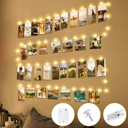 LED Foto Lichterkette Klammern mit Timer, 5M Kupferdraht 50LED Fotoclips Bilder mit 30 Klammern für Fotos Wand Batteriebetriebene für Zimmer Wohnzimmer Hochzeiten Party Deko von btfarm