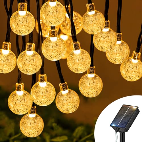 btfarm 1 Stücke Solar Lichterkette Aussen Wetterfest, 10M 30 LED Kristallkugel Lichterkette Außen IP65 Wasserdicht, 8 Modi Solarlichterkette Outdoor für Balkon Hochzeit Party Garten Deko, Warmweiß von btfarm