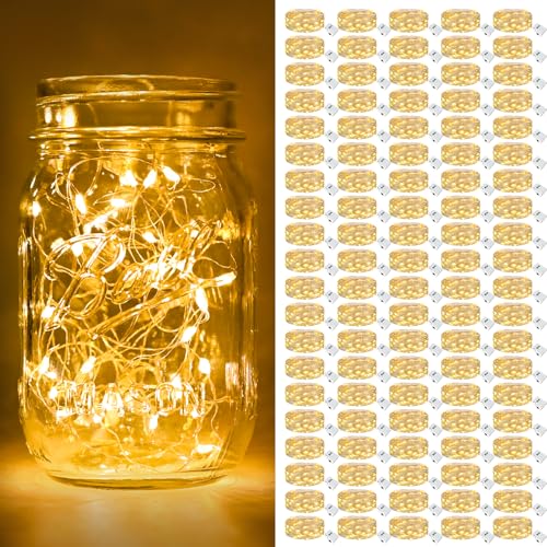 btfarm 100 Stück/3 Modi LED Lichterkette Batterie Klein, 2M 20LED Lichterkette mit Batterie, Mini Lichterketten Batteriebetrieben für Party, Weihnachten, DIY, Hochzeit, Innen Deko (Warm Weiß) von btfarm