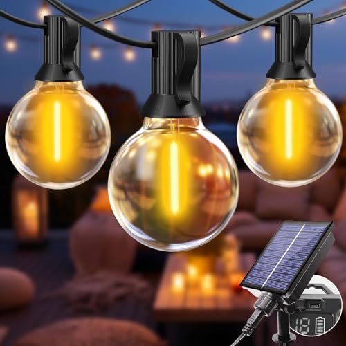 btfarm 10M Solar Lichterkette Aussen Dimmbar, Lichterkette Glühbirnen Außen Solar G40 Birnes Wasserdicht 8 Modi Solarlichterkette Outdoor für Garten Balkon Party Hochzeit Terrasse Deko, Warmweiß von btfarm