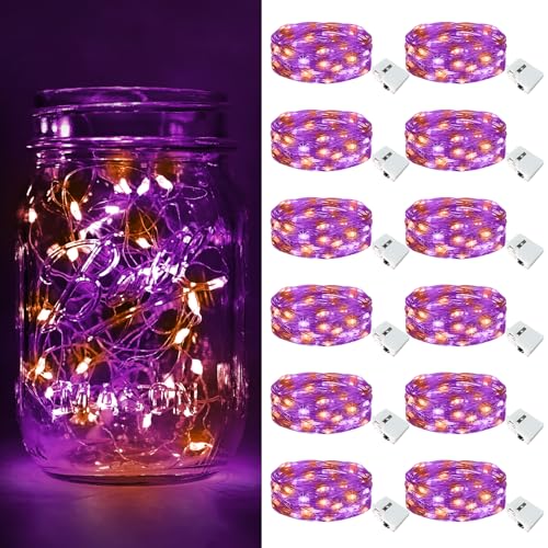 btfarm 12 Stück/3 Modi LED Lichterkette Batterie Klein, 2M 20LED Lichterkette mit Batterie, Mini Lichterketten Batteriebetrieben für Halloween Deko (Violet-Orange) von btfarm