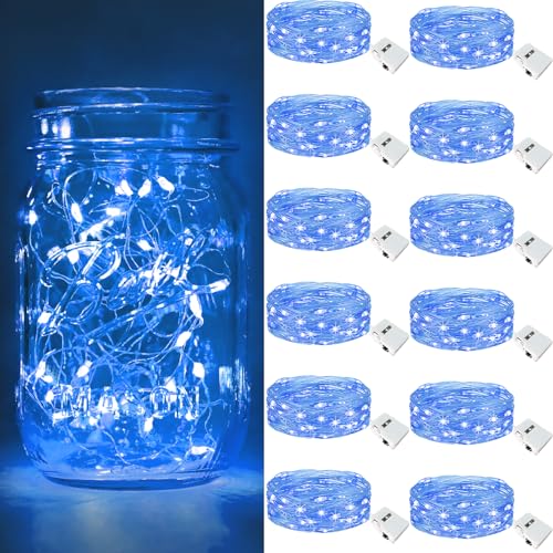btfarm 12 Stück/3 Modi LED Lichterkette Batterie Klein, 2M 20LED Lichterkette mit Batterie, Mini Lichterketten Batteriebetrieben für Party, Weihnachten, DIY, Hochzeit, Innen Deko (Blau) von btfarm
