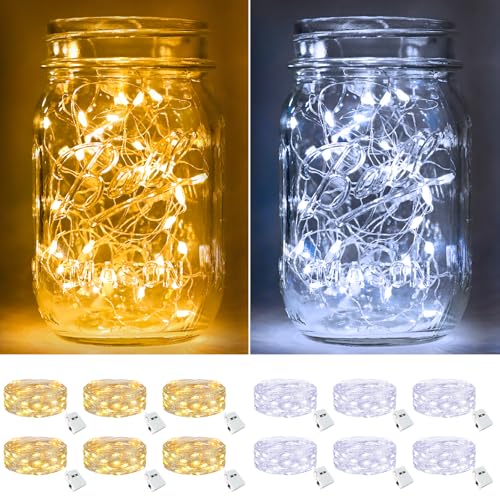 btfarm 12 Stück/3 Modi LED Lichterkette Batterie Klein, 2M 20LED Lichterkette mit Batterie, Mini Lichterketten Batteriebetrieben für Party Weihnachten Innen Deko (Warm Weiß+Kaltes Weiß) von btfarm