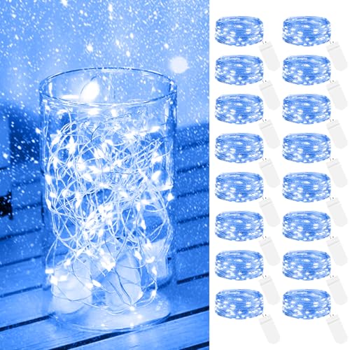 btfarm 16 Stück 20 LED Mini Lichterkette mit Batterie Klein, 2M Silberdraht Kleine Lichterketten Batteriebetrieben, Micro Lichterkette Draht für Innen Weihnachten Hochzeit Party Deko, Blau btfarm 16 Stück 20 LED Mini Lichterkette mit Batterie Klein, 2M Silberdraht Kleine Lichterketten Batteriebetrieben, Micro Lichterkette Draht für Innen Weihnachten Hochzeit Party Deko, Blau von btfarm