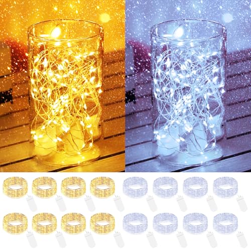 btfarm 16 Stück LED Lichterkette mit Batterie Klein, 2M 20LED Silberdraht Mini Lichterketten Batteriebetrieben, Micro Draht Wasserdichte für Weihnachten Hochzeit Party Deko, Warmweiß+Kaltweiß btfarm 16 Stück LED Lichterkette mit Batterie Klein, 2M 20LED Silberdraht Mini Lichterketten Batteriebetrieben, Micro Draht Wasserdichte für Weihnachten Hochzeit Party Deko, Warmweiß+Kaltweiß von btfarm