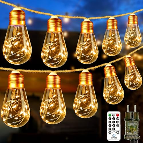 btfarm 2 Stück LED Lichterkette Außen mit Fernbedienung, 9M Vintage Lichterkette Strom Outdoor mit 16 Glühbirnen 8 Modi Timer Lichterketten Aussen für Balkon Garten Party Zimmer Innen Deko (Warmweiß) von btfarm