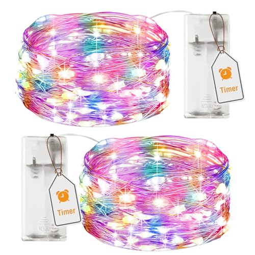 btfarm 2 Stück Lichterkette Batterie mit Timer, 2M 20 LED Micro Silberdraht Lichterkette Draht Innen Batteriebetrieben für Party Schlafzimmer Weihnachten Hochzeit Halloween Deko, Mehrfarbig btfarm 2 Stück Lichterkette Batterie mit Timer, 2M 20 LED Micro Silberdraht Lichterkette Draht Innen Batteriebetrieben für Party Schlafzimmer Weihnachten Hochzeit Halloween Deko, Mehrfarbig von btfarm