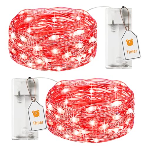 btfarm 2 Stück Lichterkette Batterie mit Timer, 2M 20 LED Micro Silberdraht Lichterkette Draht Innen Batteriebetrieben für Party Schlafzimmer Weihnachten Hochzeit Halloween Deko, Rot btfarm 2 Stück Lichterkette Batterie mit Timer, 2M 20 LED Micro Silberdraht Lichterkette Draht Innen Batteriebetrieben für Party Schlafzimmer Weihnachten Hochzeit Halloween Deko, Rot von btfarm