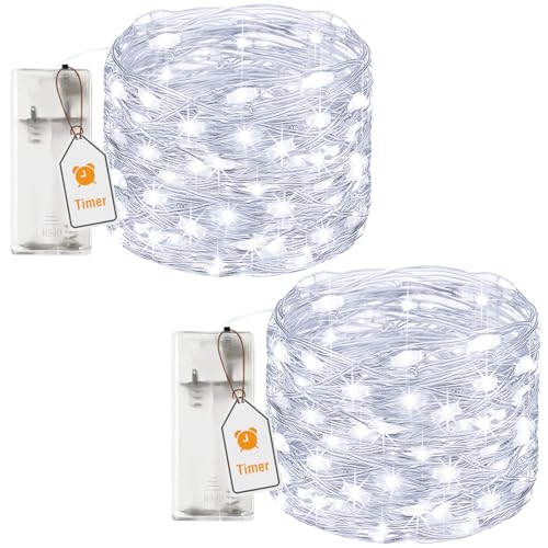btfarm 2 Stück Lichterkette Batterie mit Timer, 5M 50 LED Micro Silberdraht Lichterkette Draht Innen Batteriebetrieben für Party Schlafzimmer Weihnachten Hochzeit Halloween Deko, Kaltes Weiß btfarm 2 Stück Lichterkette Batterie mit Timer, 5M 50 LED Micro Silberdraht Lichterkette Draht Innen Batteriebetrieben für Party Schlafzimmer Weihnachten Hochzeit Halloween Deko, Kaltes Weiß von btfarm