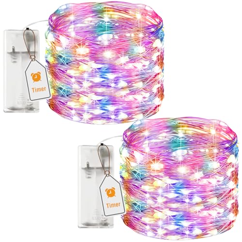 btfarm 2 Stück Lichterkette Batterie mit Timer, 5M 50 LED Micro Silberdraht Lichterkette Draht Innen Batteriebetrieben für Party Schlafzimmer Weihnachten Hochzeit Halloween Deko, Mehrfarbig btfarm 2 Stück Lichterkette Batterie mit Timer, 5M 50 LED Micro Silberdraht Lichterkette Draht Innen Batteriebetrieben für Party Schlafzimmer Weihnachten Hochzeit Halloween Deko, Mehrfarbig von btfarm